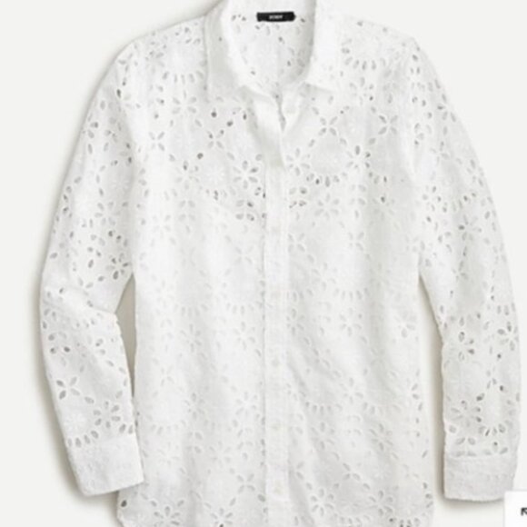 J Crew White Button Down Shirt/Top/Blouse Embroidered Eyelet Long Sleeve Size 6 - Picture 1 of 7